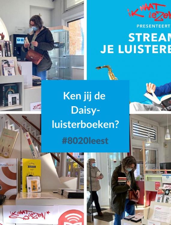 Infostand van Daisy-luisterboeken in Bibliotheek Oostkamp
