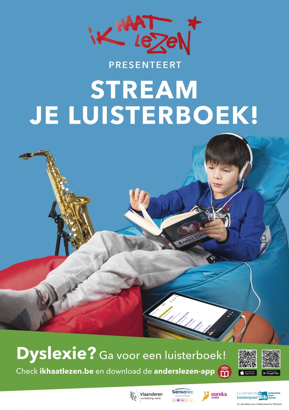 Poster Ik haat lezen presenteert: Stream je luisterboek!