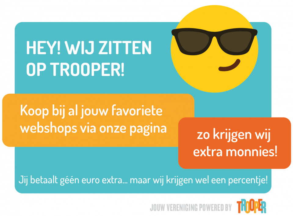 Banner - Hey wij zitten op Trooper! Koop bij al jouw favoriete webshops via onze pagina , zo krijgen wij extra monnies.  Jij betaalt geen euro extra, maar wij krijgen wel een percentje. 