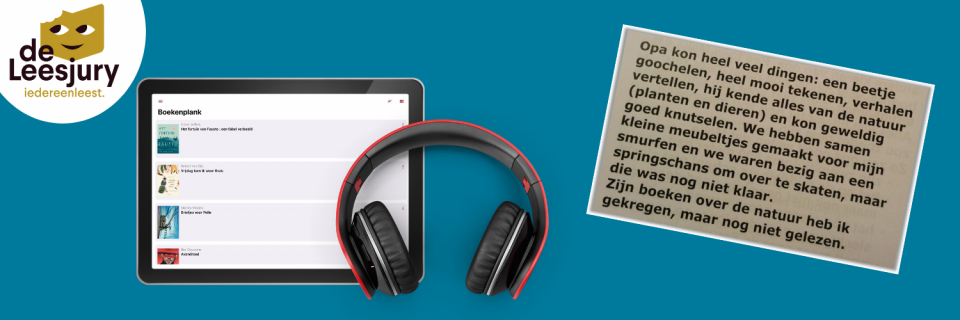 De Leesjury met een tablet, hoofdtelefoon en grootletterboek